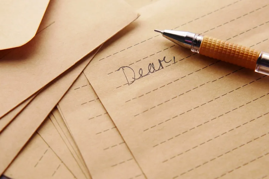 Una lettera scritta a mano su carta avorio che inizia con 'Dear,' — il primo gesto di chi si rivolge a qualcuno
